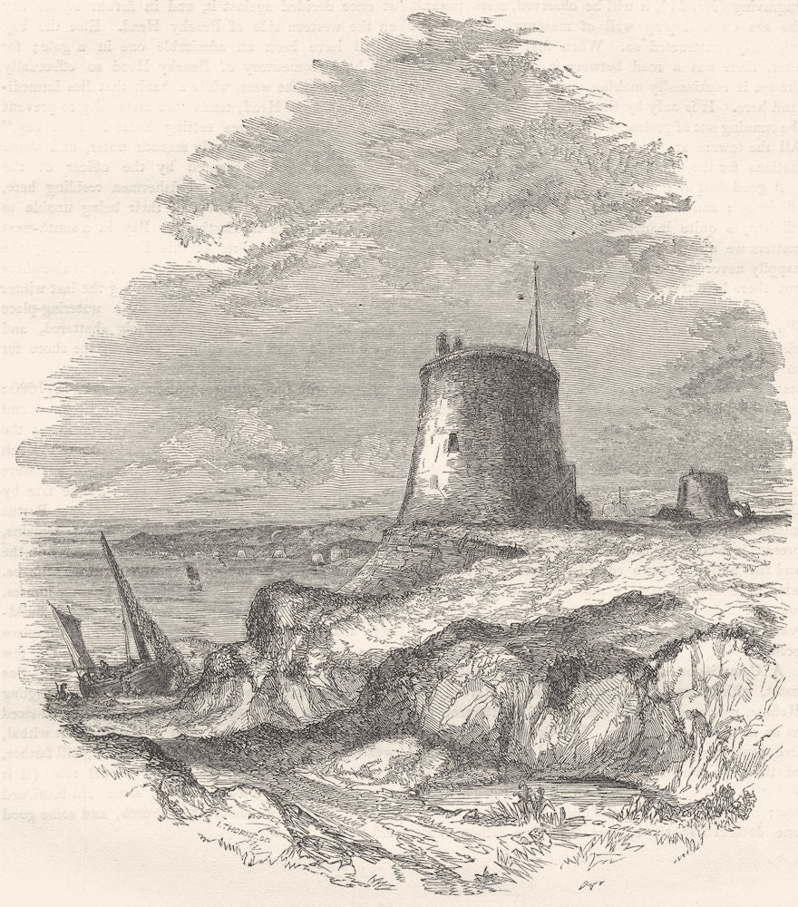 SUSSEX. Martello Towers, Eastbourne Bay 1850 old antique vintage print picture